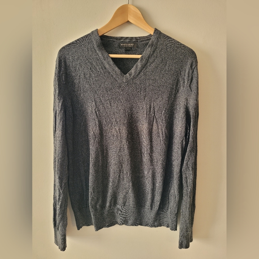 Banana Republic Silk Cashmere Blend Mens Large Charcoal V-Neck Sweater